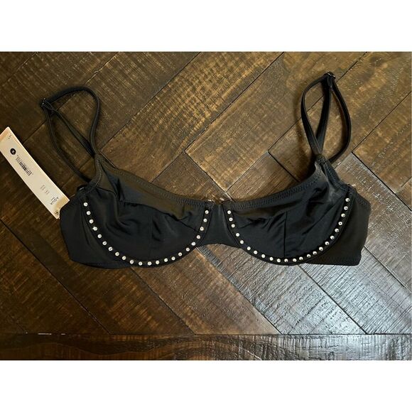 Aqua Swim Bloomingdale’s Black and Rhinestone Bikini Top Size Medium New - Picture 2 of 4